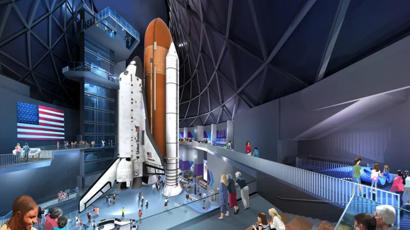 Space Shuttle Endeavour Rises in LA Museum's Dramatic Launch Pose