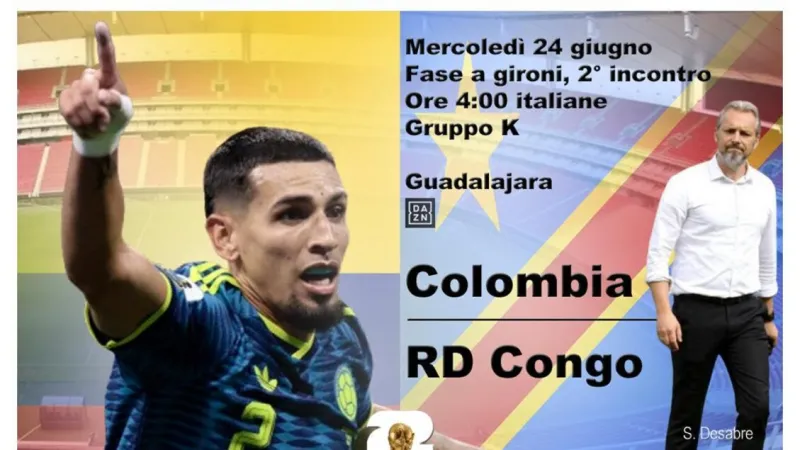 Colombia, DR Congo Clash in Pivotal World Cup Group K Battle