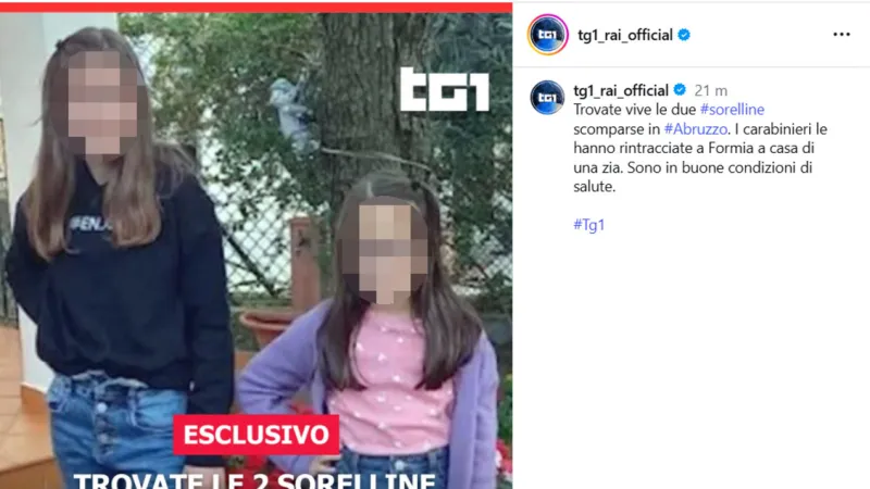 Missing Sisters Located Safe in Formia After Extensive Carabinieri Search