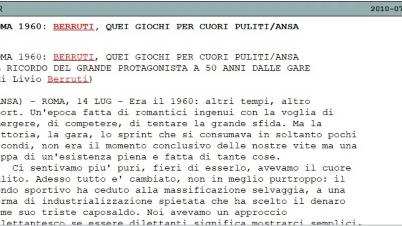Olympic Legend Berruti Recalled: Rome's Pure Heart Games